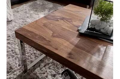 Table basse en bois massif sheesham et métal chrome