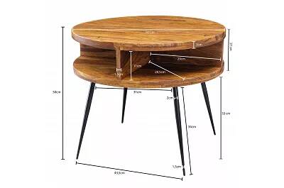 Table basse moderne bois massif sheesham marron et acier noir mat Orah Ø60