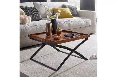 Table basse en bois massif sheesham et métal noir mat