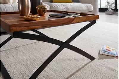 Table basse en bois massif sheesham et métal noir mat