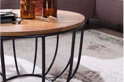 Table basse design en bois massif sheesham et métal noir laqué