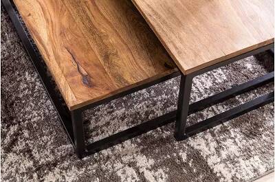 Set de 2 tables basses gigognes industriel bois massif sheesham et métal noir Adria