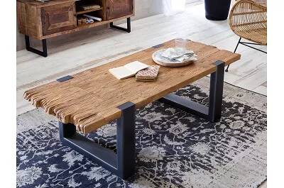 Table basse design en bois teck recyclé et métal noir