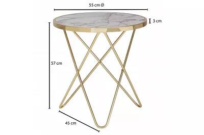Table d'appoint design effet marbre blanc et métal doré Lorenzo