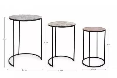 Set de 3 tables d'appoint gigognes en aluminium et métal