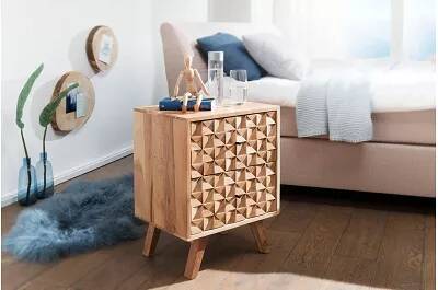Table de chevet en bois massif acacia 2 tiroirs