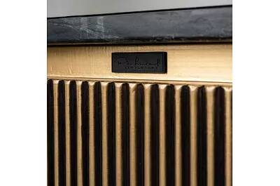 Table basse design aspect marbre noir et métal doré Ø90