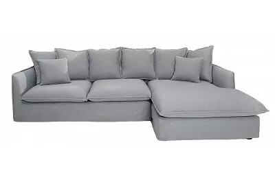 Canapé d'angle 3 places tissu de lin gris