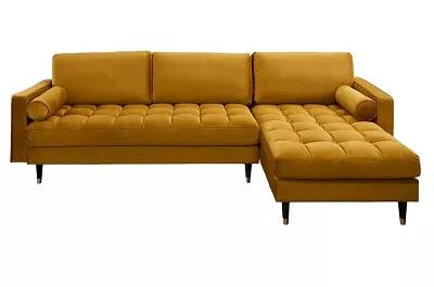 Canapé d'angle 3 places en velours matelassé jaune moutarde