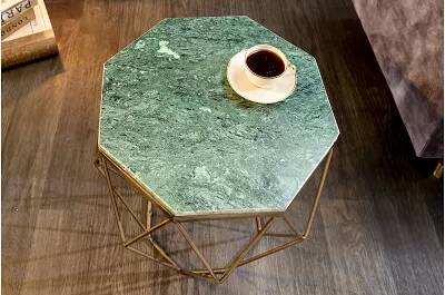 Table d'appoint design en marbre vert et métal doré