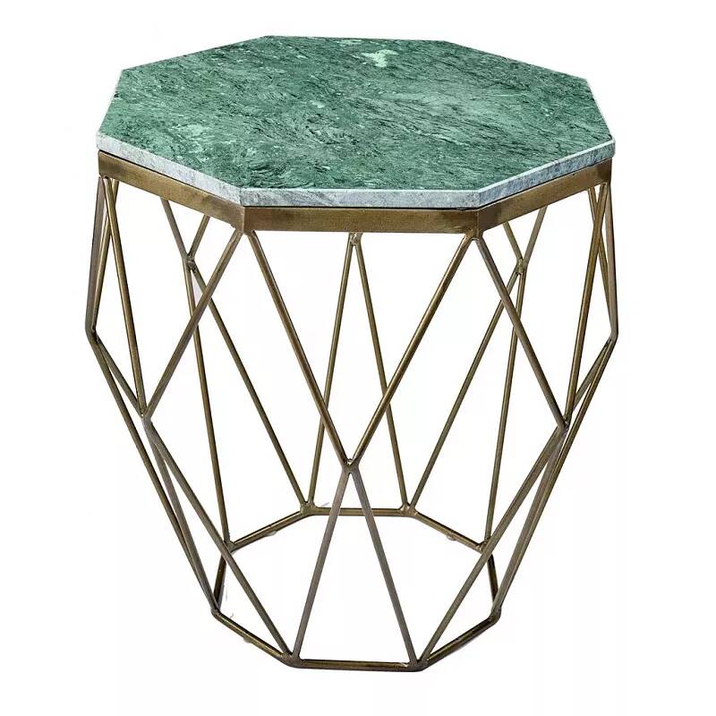 Table d'appoint design aspect marbre vert et métal doré
