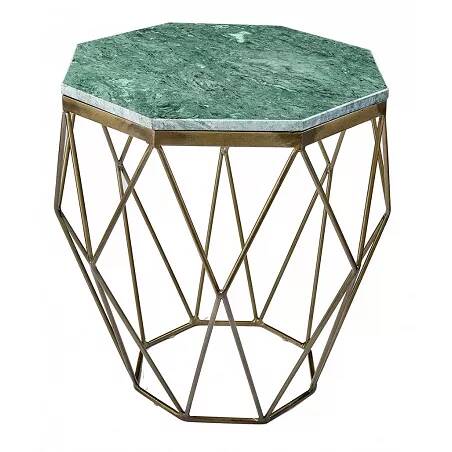 Table d'appoint design aspect marbre vert et métal doré