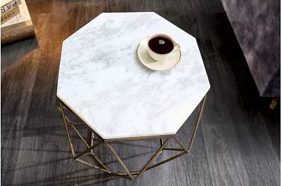 Table d'appoint design en marbre blanc et métal doré
