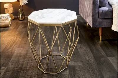 Table d'appoint design en marbre blanc et métal doré
