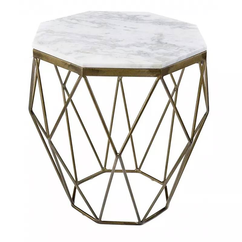 Table d'appoint design aspect marbre blanc et métal doré