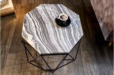 Table d'appoint design en marbre noir et gris et métal noir