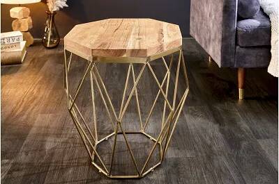 Table d'appoint en bois acacia et métal doré