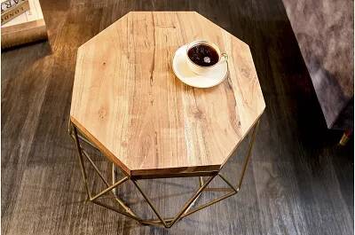 Table d'appoint en bois acacia et métal doré