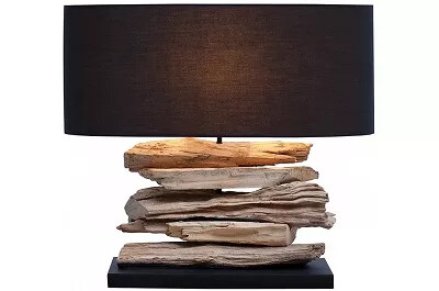 4957 - 90991 - Lampe de table en lin noir et bois flotté H50