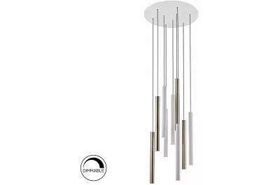 Lampe suspension design à LED dimmable en métal chromé et blanc Ø42