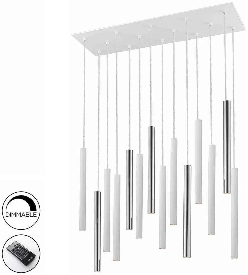 Lampe suspension design à LED avec télécommande en métal blanc et chromé L80