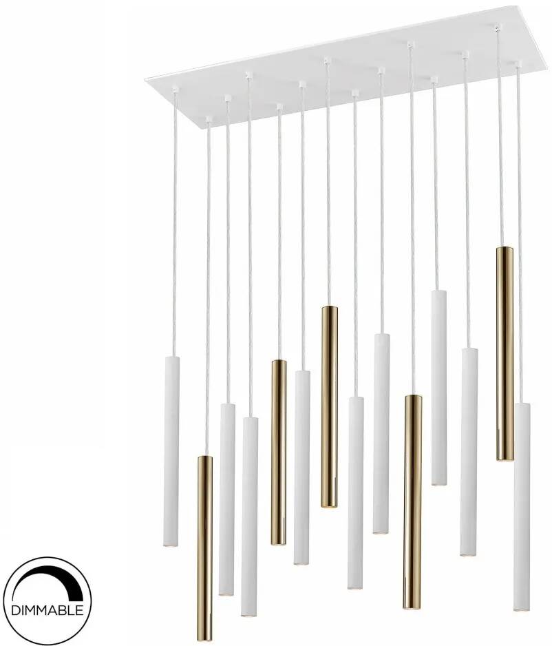 Lampe suspension design à LED avec télécommande en métal blanc et doré L80