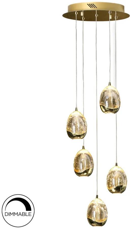 Lampe suspension design à LED en verre et métal doré Ø30