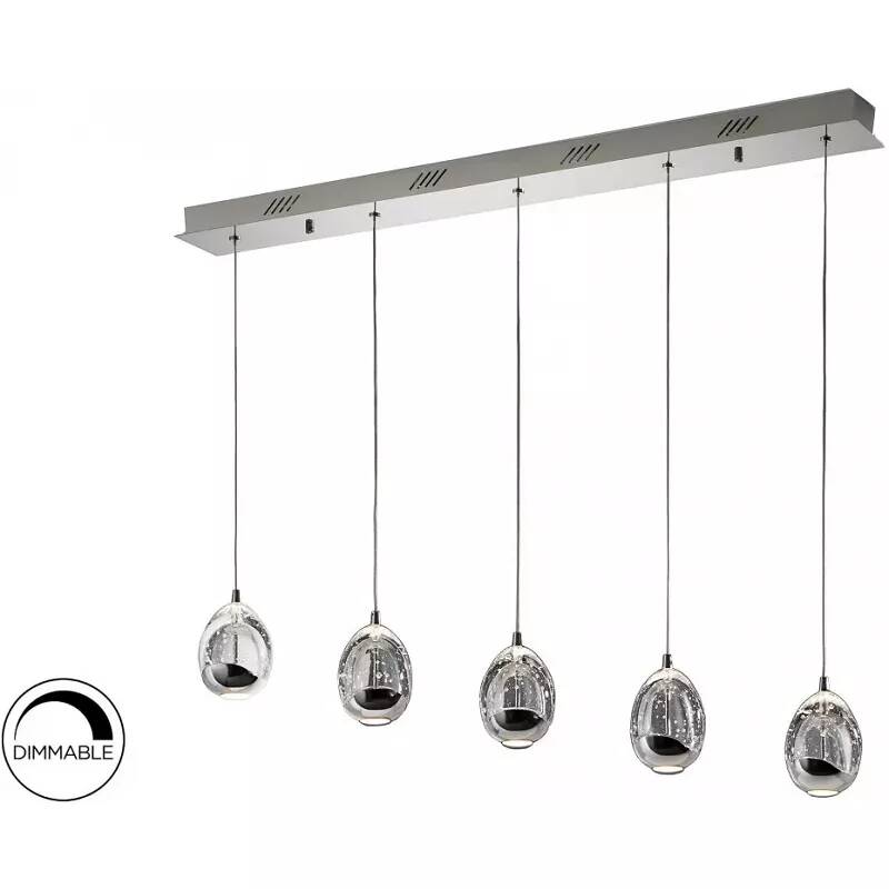 Lampe suspension design à LED dimmable en verre et métal chromé L96