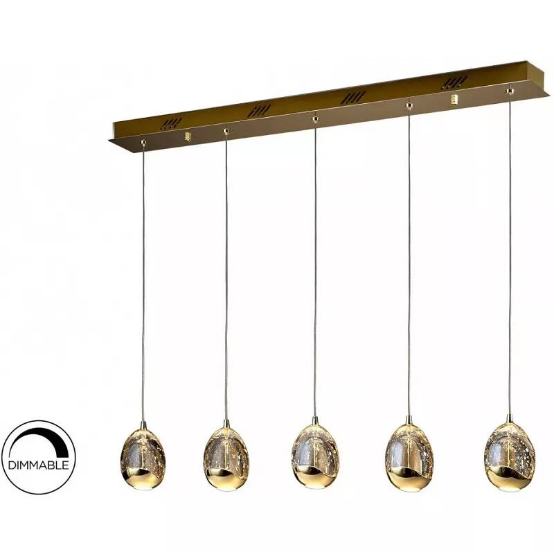 Lampe suspension design à LED en verre et métal doré L96