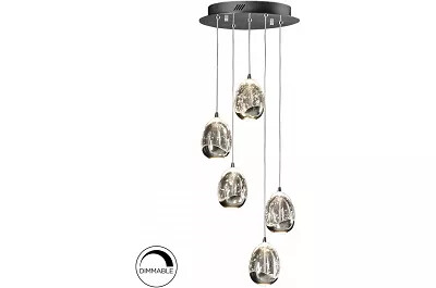 Lampe suspension design à LED en verre et métal chromé Ø30