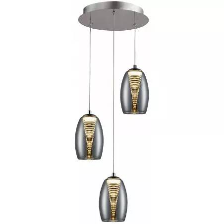 Lampe suspension design à LED en verre miroir et métal chromé Ø30