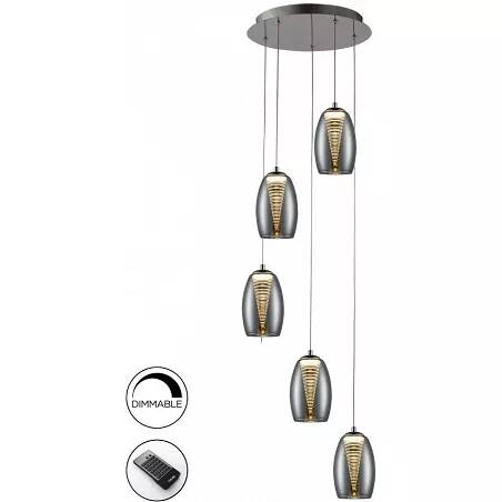 Lampe suspension design à LED avec télécommande en verre miroir et métal chromé Ø38