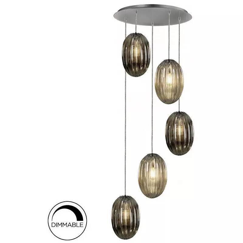 Lampe suspension design à LED dimmable en verre gris fumé et métal chromé Ø60
