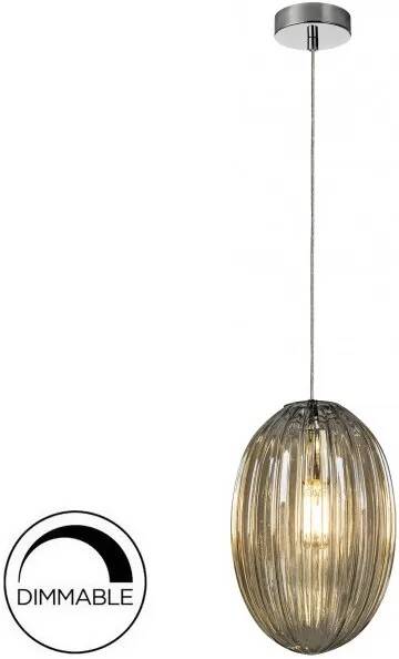Lampe suspension design LED dimmable en métal et verre cognac et gris fumé miroir Ø20