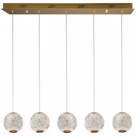 Lampe suspension design à LED en verre taillé et métal doré L96