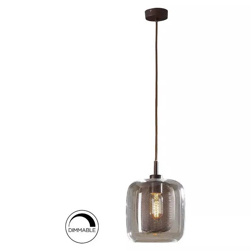 Lampe suspension design à LED dimmable en verre et métal marron Ø20
