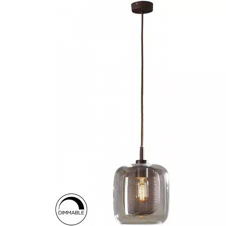 Lampe suspension design à LED dimmable en verre et métal marron Ø20