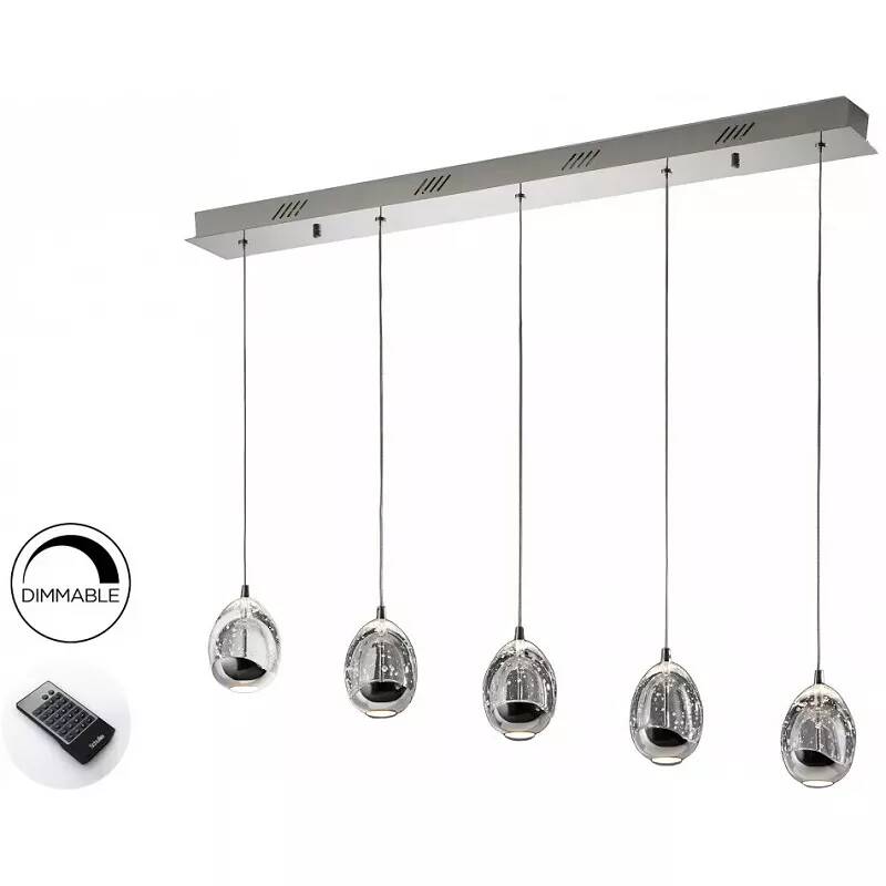 Lampe suspension design à LED dimmable avec télécommande en verre et métal chromé