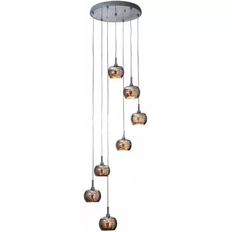 Lampe suspension design à LED en verre gris fumé miroir et acier chromé Ø50