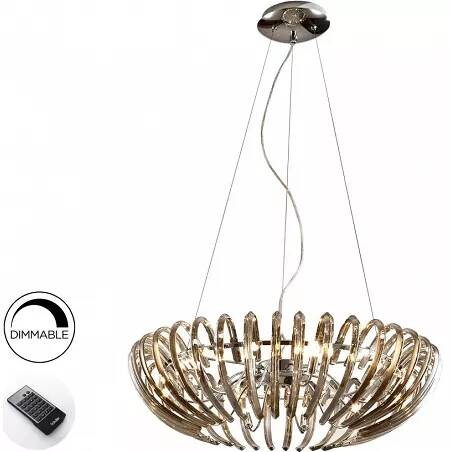 Lampe suspension design à LED dimmable avec télécommande en verre champagne et métal chromé