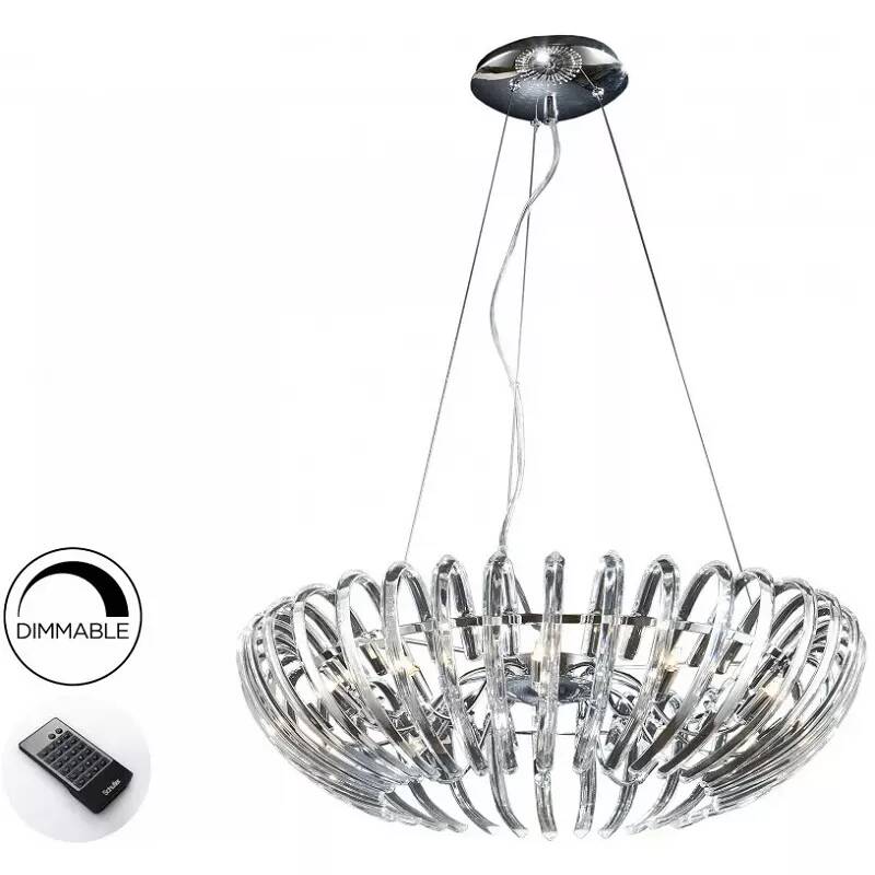 Lampe suspension design à LED dimmable avec télécommande en verre transparent et métal chromé