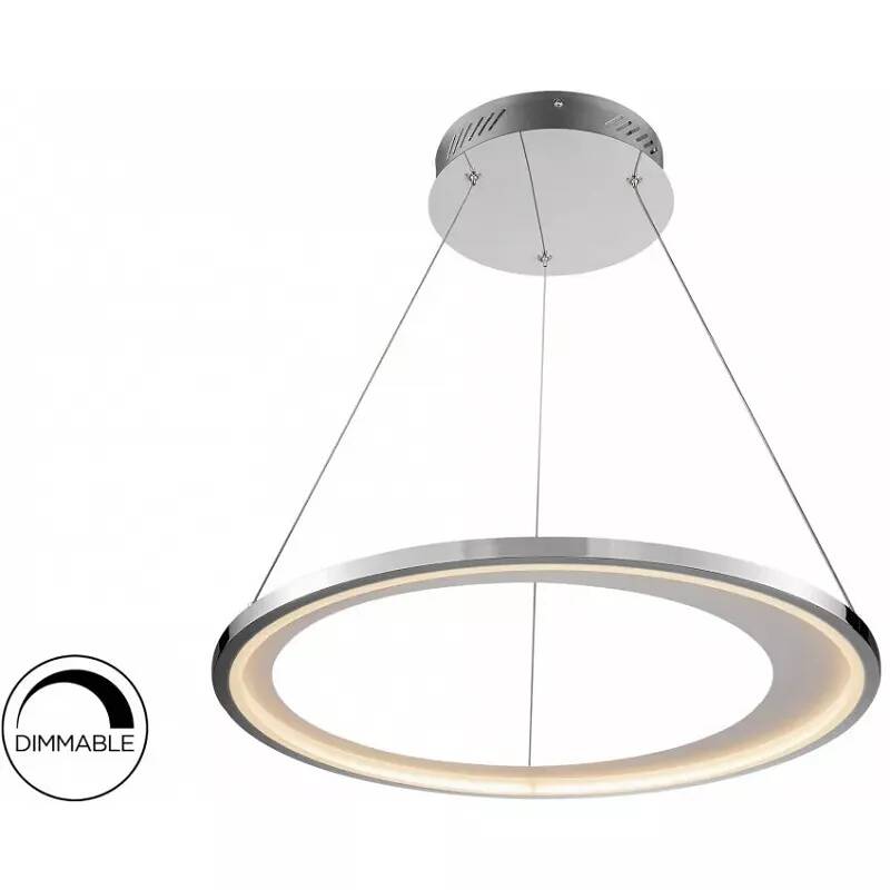 Lampe suspension design à LED dimmable en métal chromé et blanc mat Ø60