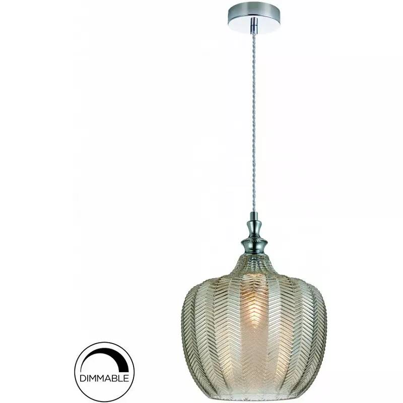 Lampe suspension design à LED dimmable en verre cognac et métal chromé Ø24