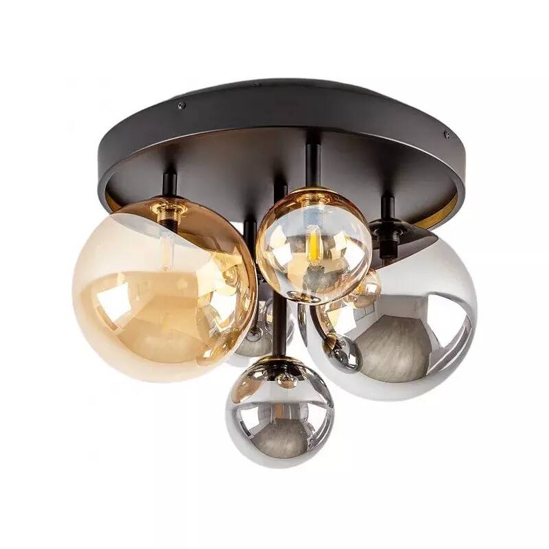 Plafonnier design à LED en verre ambre et gris fumé miroir et métal noir Ø45