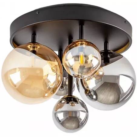 Plafonnier design à LED en verre ambre et gris fumé miroir et métal noir Ø45