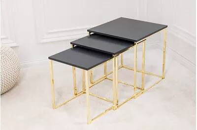 Set de 3 tables d'appoint anthracite mat et métal doré