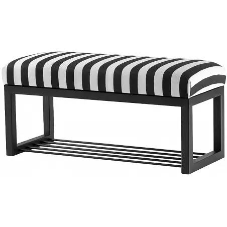 Banquette en tissu bandes noir et blanc et métal noir avec espace de rangement 90x45