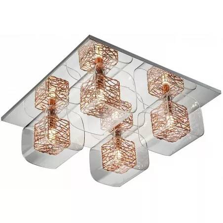 Plafonnier design à LED en verre moulé et métal chromé et cuivré Ø42