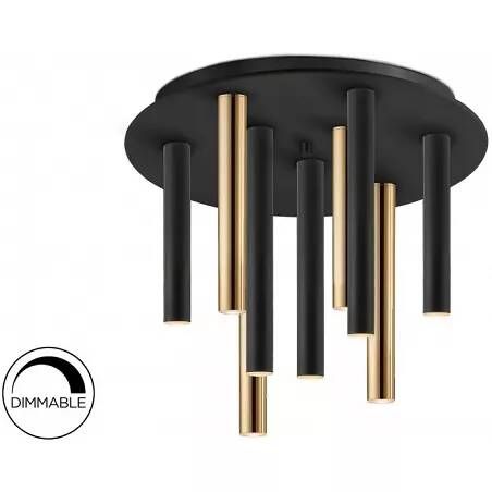 Plafonnier design à LED dimmable en métal doré et noir mat Ø42