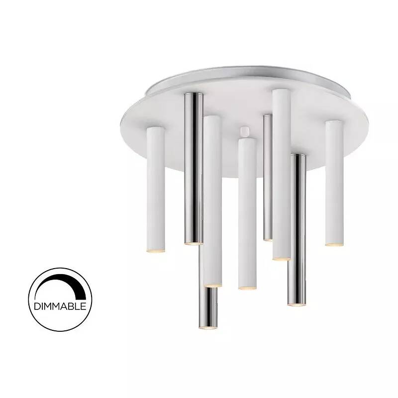 Plafonnier design à LED dimmable en métal chromé et blanc mat Ø42